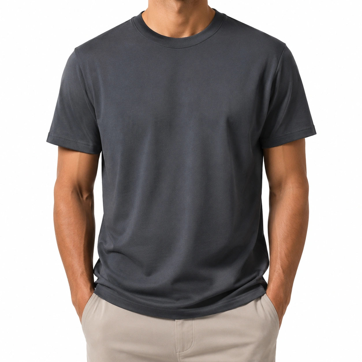 T-shirt uomo taglia M grigio antracite a maniche corte girocollo tinta unita