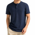 T-shirt henley uomo M in tessuto blu navy a maniche corte