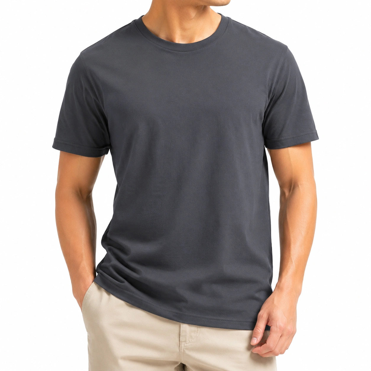 T-shirt uomo taglia M in tessuto sintetico grigio antracite - girocollo a maniche corte