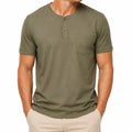 Maglietta henley uomo taglia M verde oliva in tessuto a maglia con taschino