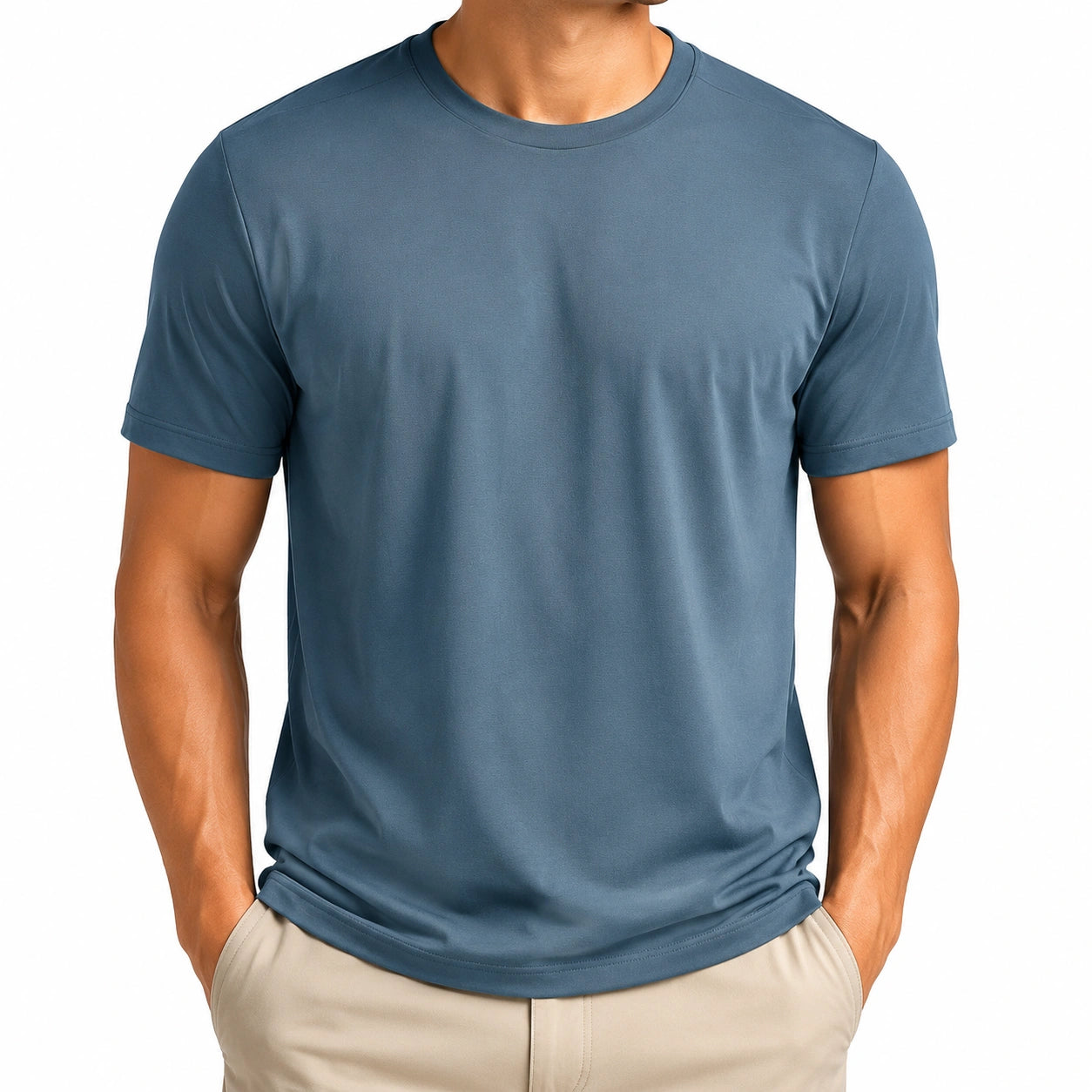 T-shirt uomo L in tessuto sintetico blu ardesia a maniche corte girocollo