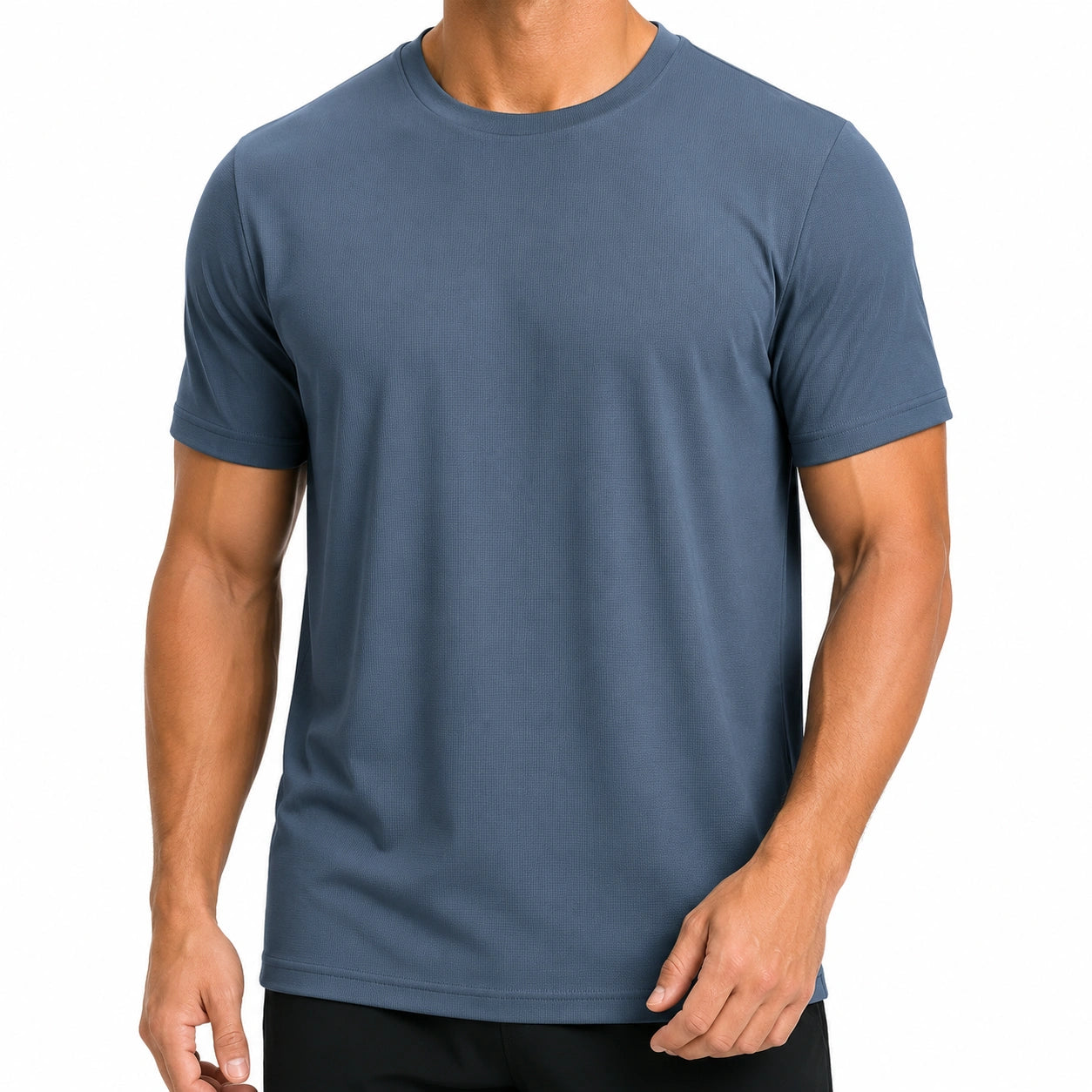 T-shirt uomo L in tessuto a maglia blu ardesia - manica corta girocollo