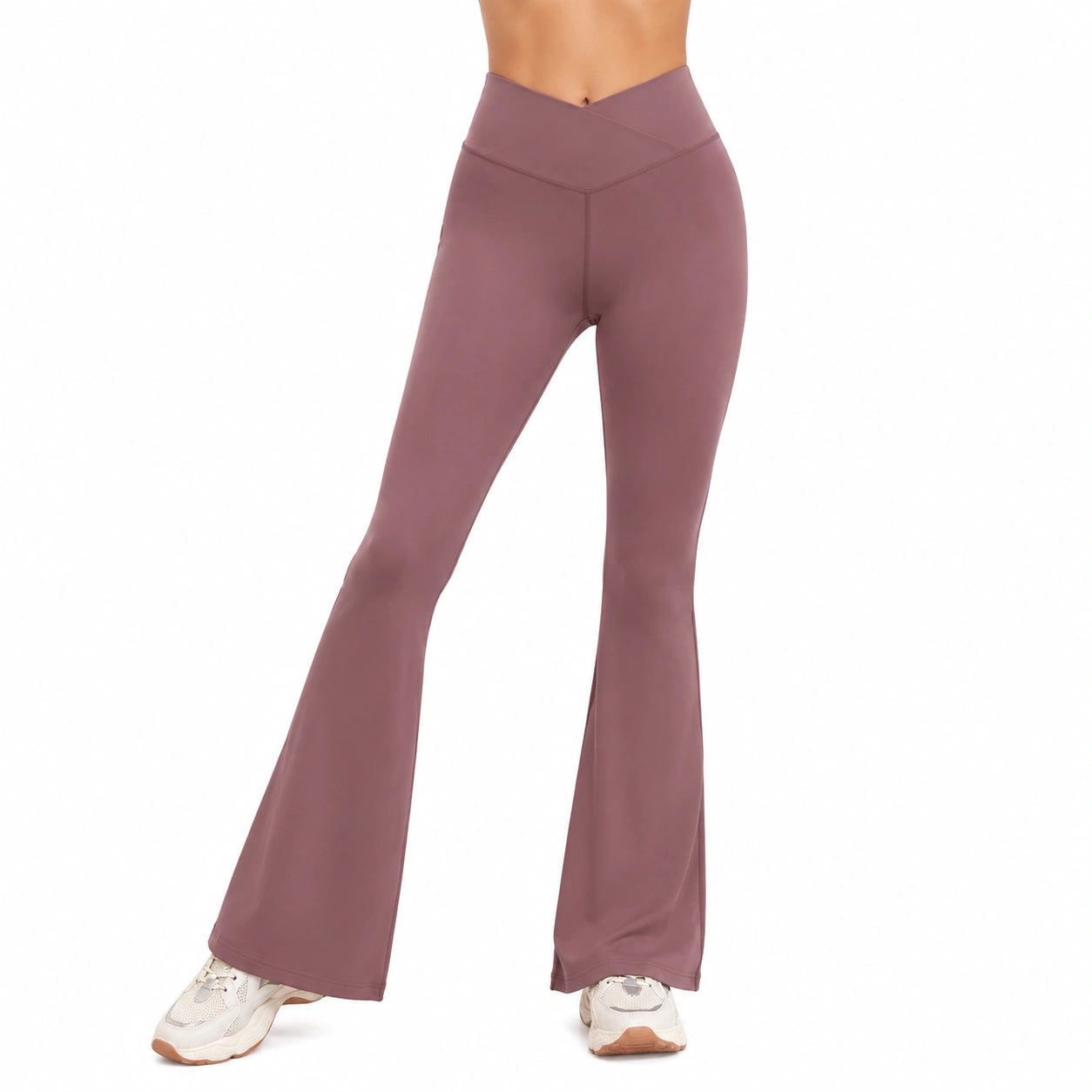 Pantaloni leggings donna M in tessuto elasticizzato malva a zampa per yoga