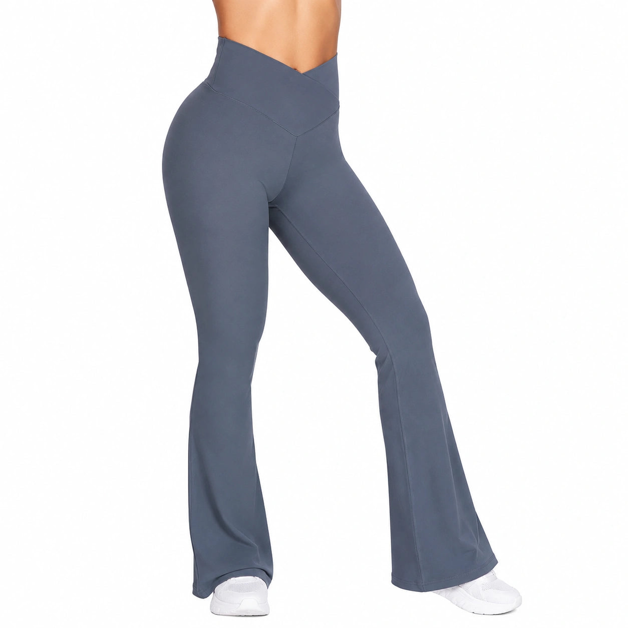 Leggings donna taglia S in tessuto elasticizzato grigio ardesia a vita alta svasati