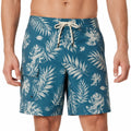 Costume da bagno uomo L in tessuto sintetico blu con stampa foglie - tasca laterale e coulisse