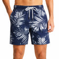 Costume da bagno uomo XL in tessuto sintetico blu navy e bianco con stampa foglie e coulisse