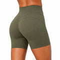 Shorts sportivi donna S in tessuto elasticizzato verde oliva a vita alta