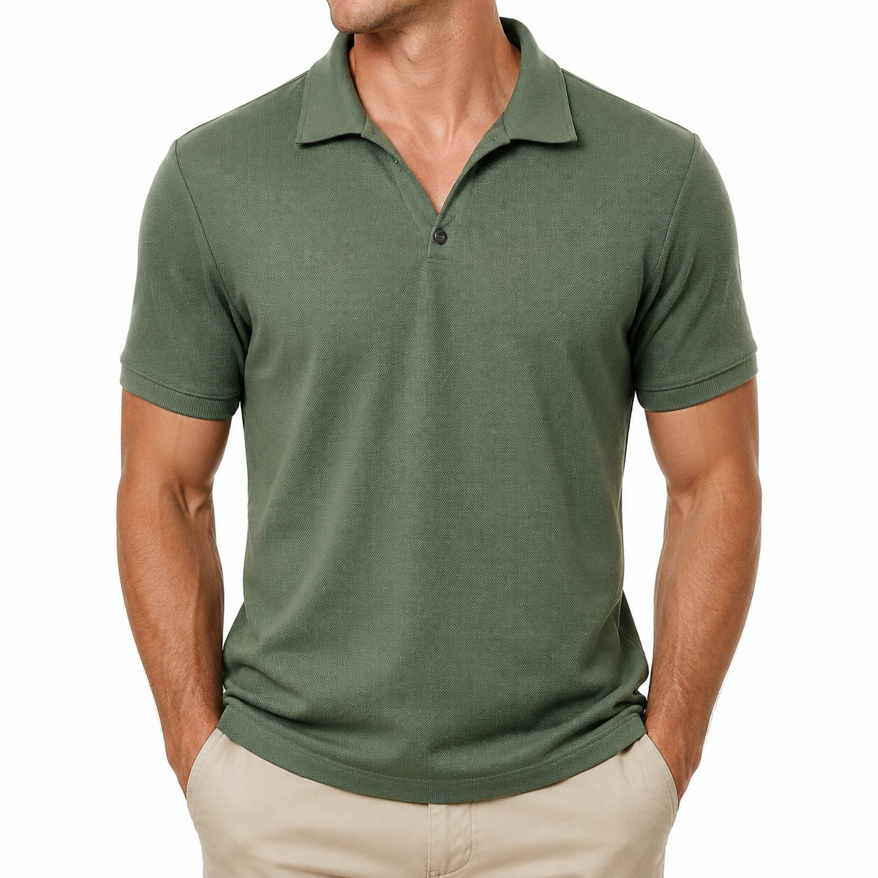 Polo uomo taglia M in tessuto piqué verde oliva a maniche corte stile casual