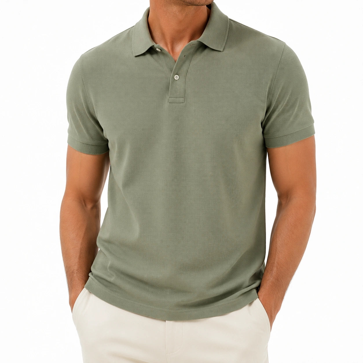 Polo uomo taglia M in tessuto piqué verde salvia - manica corta stile casual