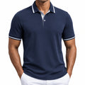 Polo uomo M in tessuto piqué blu navy e bianco - manica corta stile casual