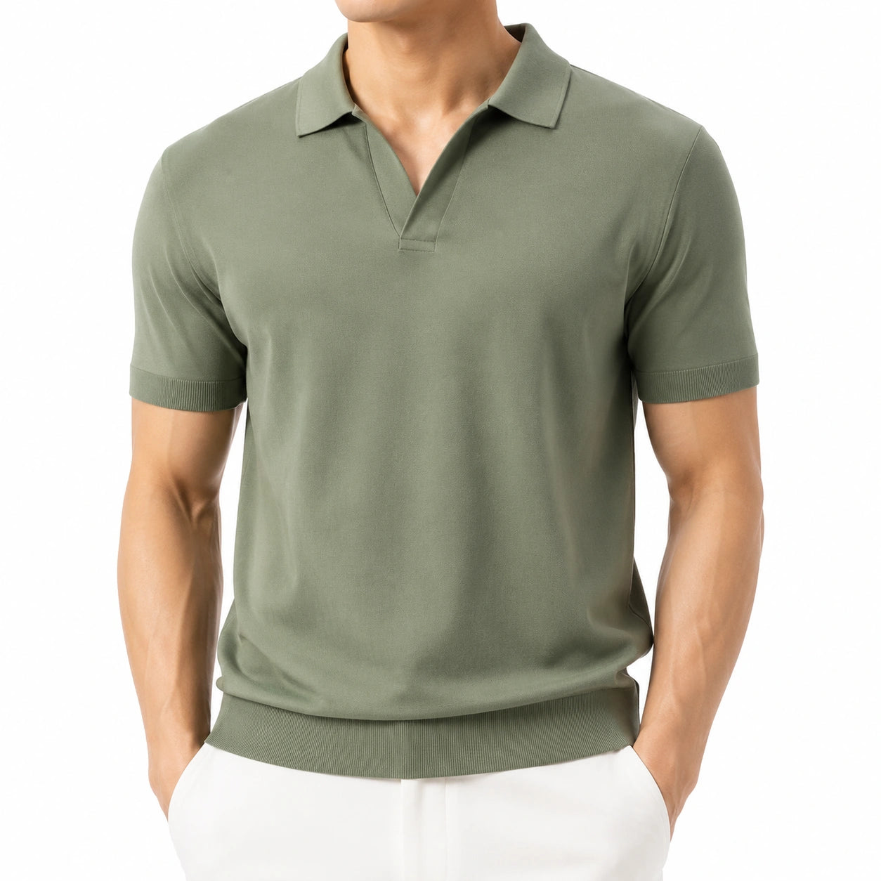 Polo uomo taglia L in maglia verde salvia a maniche corte stile casual