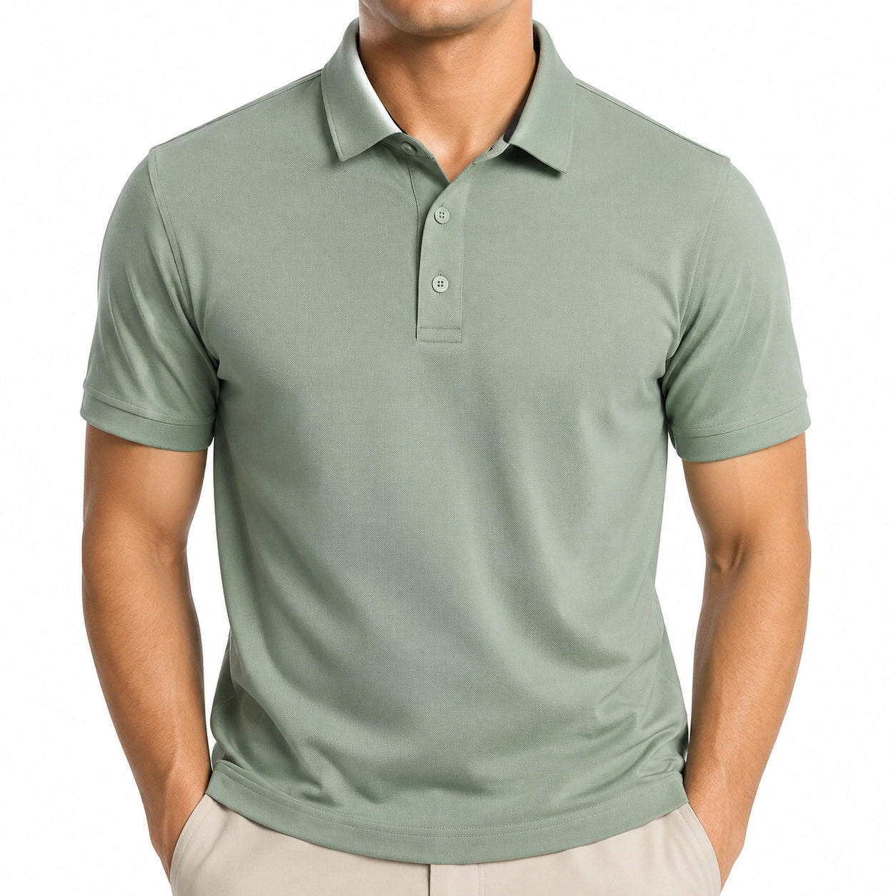 Polo uomo taglia L in tessuto tecnico verde salvia a maniche corte stile casual