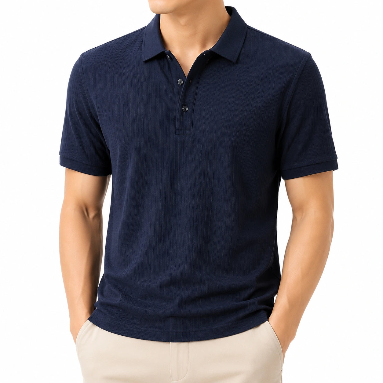 Polo uomo taglia L in tessuto a maglia blu navy a maniche corte stile casual