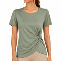 T-shirt donna M verde salvia in tessuto elasticizzato con arricciatura laterale